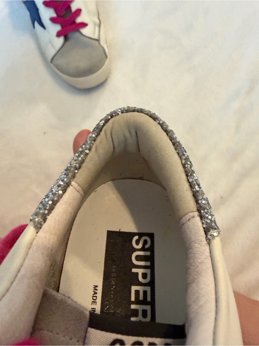 Golden Goose White Leather Sneakers with Blue Star and Pink Laces - Picture 16 of 16